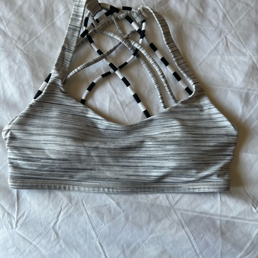 Lululemon Free to be Wild Bra Grey White Black Strappy Back Low Impact Size 4
